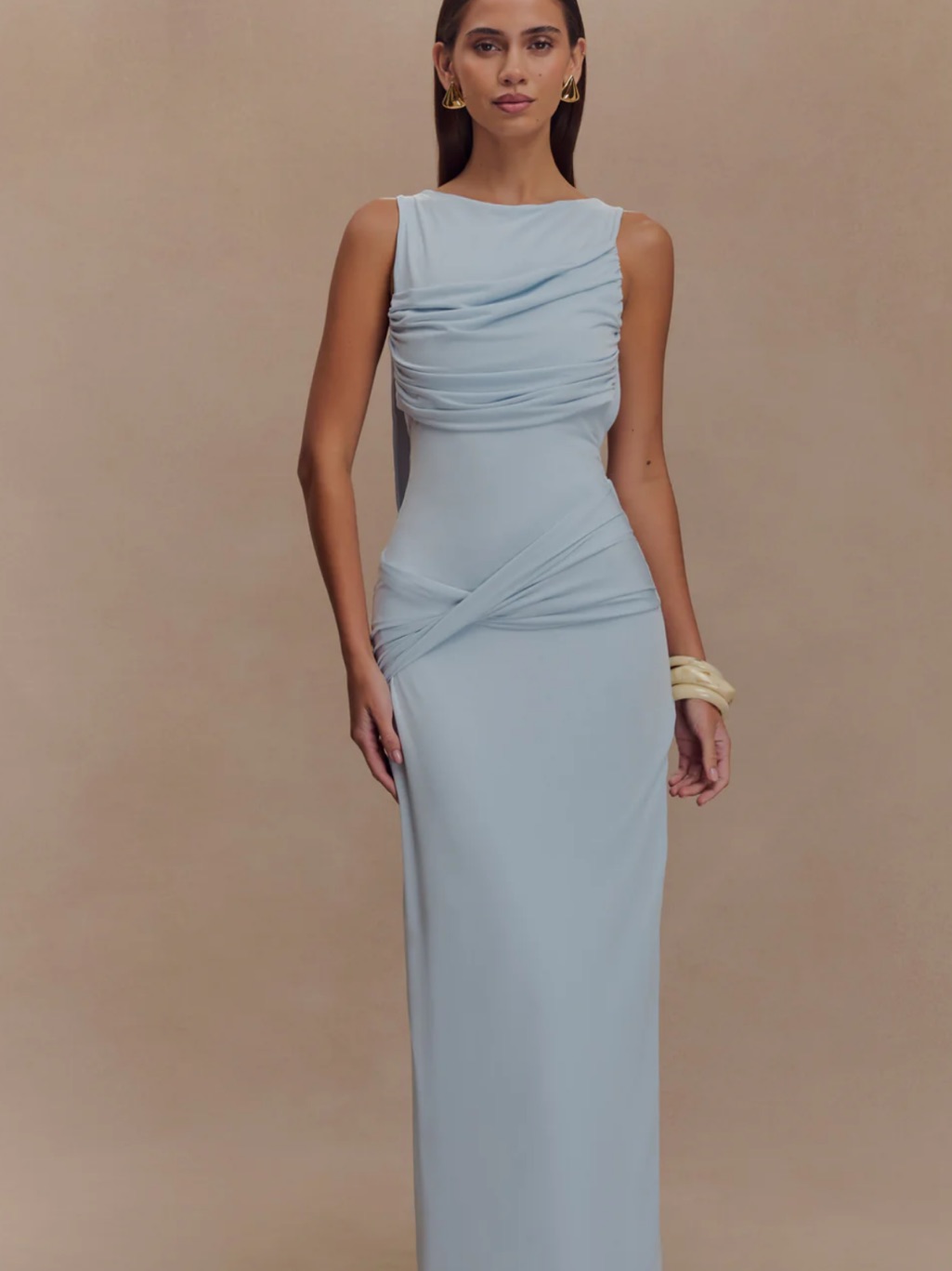 Meshki Slinky Drape Maxi Dress - Pale Blue - Nwt